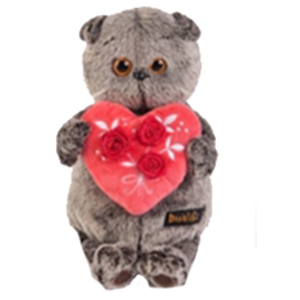 Игрушка мягкая кот Басик с красным сердечком (25 см)