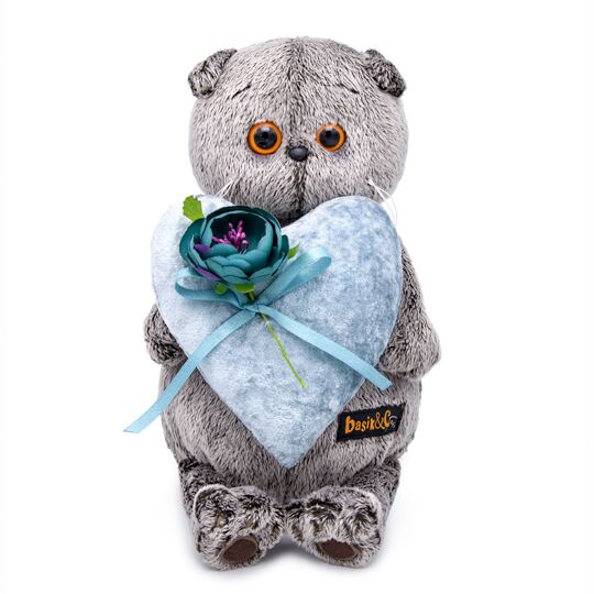 Мягкая игрушка кот Басик с сердцем из бархата (Ks25-107), 25 см Мягкая игрушка кот Басик с сердцем из бархата (Ks25-107), 25 см